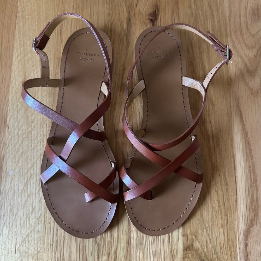 NWOT Sezane Adeline Low Sandals Natural Heritage Leather Size 40 US 9 - Picture 5 of 10